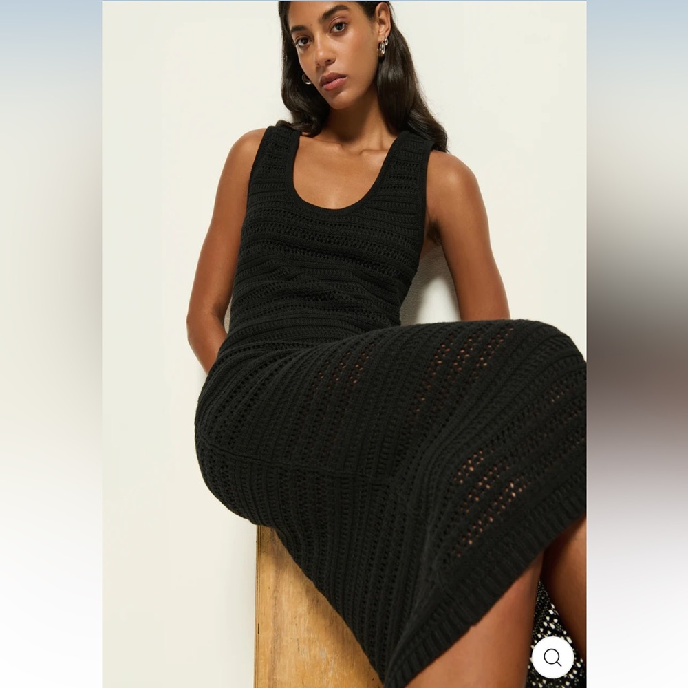 Nation Ltd Carrer Black Crochet Midi Dress Size S/M